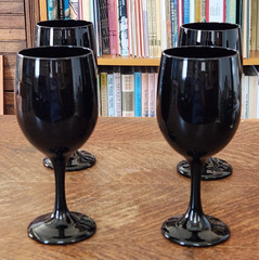 Set of 4 Vintage Libbey Premiere Black Goblets Glasses 7.5 inches 12 0z