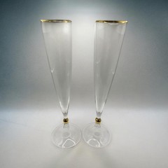 Vtg Crystal Remembrance Champagne Flutes 24K Gold Trim Set of 2 -11.25” Tall
