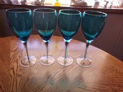Wine 14 Oz Art Glass Turquoise Blue Crystal Pier 1 – Set of 4