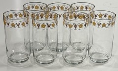 7 Vintage 1970’s Libbey Corelle BUTTERFLY GOLD 16oz Drinking Glass Tumblers Set