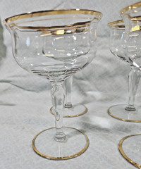 Vintage 5 1/2”Tall Champagne Coupe/Sherbet Glasses-Gold Rim at top and bottom