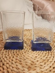 2 DiSaronno Cobalt Blue Stem Base Italian Liqueur Cordial Glass Square Pedestal