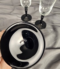 Set 3 Luminarc Black Stem Optic Swirl Champagne Flutes Glasses Vintage France 7”
