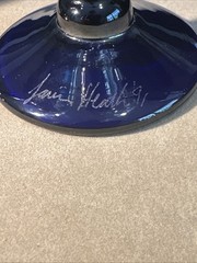 Stunning Pair Of Gavin Heath «Cobalt Iridescent» Art Glass Goblets signed ’91