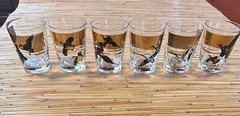 Les Kouba WILD FOWLS GOLD GLASS /TUMBLERS. Set Of 6.
