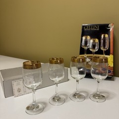Cellini Crystal Water Goblets 4pc 24K Gold Made Italy w/COA Read Chips