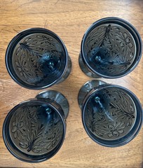 4 Tiara Bicentennial Colonial Blue Sandwich Ice Tea Goblets by Indiana Glass