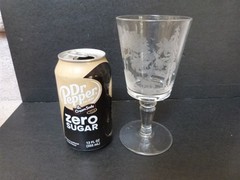 ANTIQUE EAPG Gillinder & Sons Hunter Deer Dog Water Goblet Glass RARE 6.5″ L1