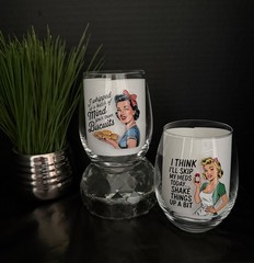 Potty Mouth SASSY SARCASTIC RETRO Housewife WINE GLASSES | Set of 2 Adult Humor