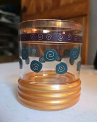 Vtg 1950s Whiskey, Vodka Cocktail Glass Coppery Color & Green Drink Glass, 14