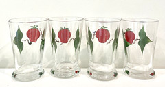 Strawberry Juice Glasses Set Of 4 Hand Painted Hand Blown Vintage 6 oz 3.5” T