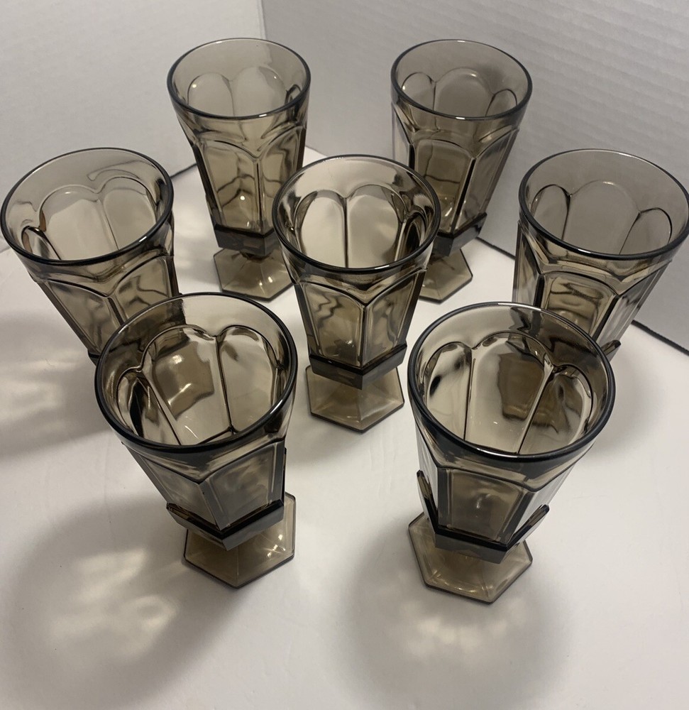 Fostoria Virginia Brown Smokey Wine Water Goblets Footed Glasses 7.25” Set of 7