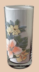 Set of Three Floral Glassware Tumblers with Peach and Yellow Flowers 5″ Vintage