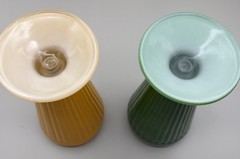 2 Vintage Old Fashioned Ribbed MILKSHAKE GLASS Retro MCM Yellow And Green