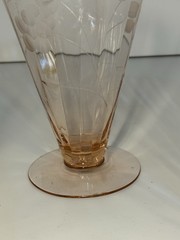 Set of 4 Depression Era 1940s Pink Etched Floral Glasses, Tapered Shape