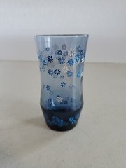 Vintage Libbey Blue Drinking Glass Daisy Spring Blossom Strawflower Tumbler 5.5″