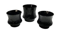 Vintage Indiana Glass Crystal Ice Black Textured Footed GLASSES 3-PIECE LOT