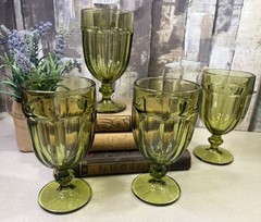 Libbey Vintage Gibralter Iced Tea Glass Goblet Olive Green Set of Four