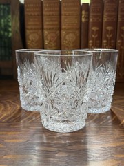 3 Matched American Brilliant Period ABP Cut Crystal Whiskey Rocks Glasses