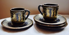 6 Vintage 24K Gold & Black Adis Greek Demitasse Tea or Coffee Set #8982