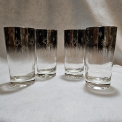 Vintage Kimiko Bar Set Silver Fade Highball Tumbler & Coasters & Caddy MCM