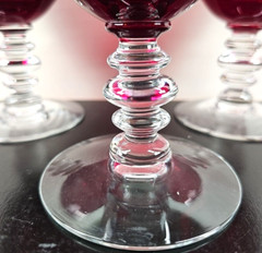 6 Duncan Miller Ruby Red Water Goblet Set Vintage Elegant Clear Stemware MCM Lot
