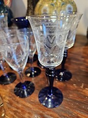 Depression Glass Cobalt Blue Cordial Glasses And Candle Holders Art Deco
