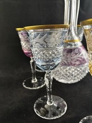 Ebeling and Reuss Hand-Blown German Crystal Decanter Set 8 Colorful Wine Glasses