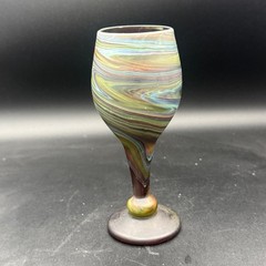 Beautiful Phoenician Style Blown Wine Glass Goblet Multi Color Swirl