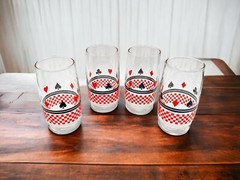 Vintage MCM Casino Night Drinking Glasses Card Suits Spade Heart Club Diamond
