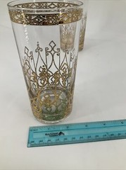 MCM 22k Gold Highball Tumbler Glass Lattice 5 5/8″ Vintage Man Cave Barware EUC