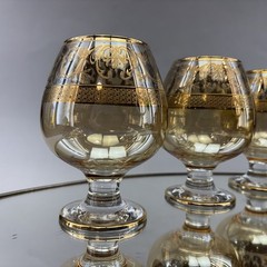 Interglass Elegant Scroll 24 kt Gold Brandy Cognac Snifter Glass 5” Set/3 Italy