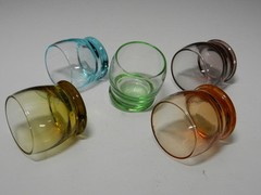 Tilting Cordials Hemispherical Base 5 Aqua Amber Amethyst Apricot Green 2 1/4″ T