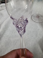Signed Ion Tamaian Wine Glass Set of 2 Romanian Art Glass Purple Pastel Accent
