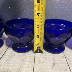 Set Of 4 Georgian Cobalt Blue Honeycomb Sherbet Dessert Champagne Glasses