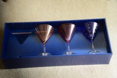 Mikasa Martini Glasses Cheers Mix Various Colors & Cut Patterns Set/3 NIB