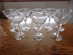 Champagne Etched Rock Sharpe Floral Blown Stem 6 Oz – Set of 8 Glasses