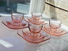 Mayfair Pink by FOSTORIA Cups Saucer And Salad Plate Set 12 Pieces –