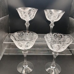 4 VTG Tiffin Franciscan Etched June Night Champagne Sherbet Stemmed Glasses READ
