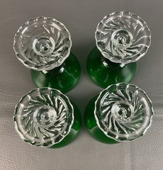 4 Fostoria Crystal w Empire Green Colonial Dame Elegant Pressed Glasses Sherbet