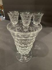 VINTAGE FOSTORIA AMERICANA CUBIST GLASSES, SET OF 6 FOOTED ICED TEA OR WATER