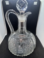 Antique 1898 McKee Glass EAPG Cruet Rainbow Clear Pattern Decanter / Stopper