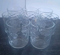Set of 8 Vintage Libbey Fish Scale Bubble Lowball Drinking Glasses, 8 oz