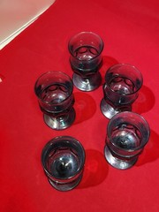 5 Vintage Indiana Glass 4.5” Kings Crown Thumbprint Footed Goblets Blue