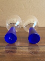 Modernist La Cereza 12oz Wine Glasses – Clear w/Satin Blue Glass Stems – Set 2