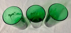 VTG Anchor Hocking Green HighBall Glasses 1 Hansom 1 Open Sleigh 1 Bicycle for 2