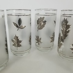Vintage MCM Silver Leaf Frosted 6 pc Drinking Glass Set by Libbey Leaves Foliage