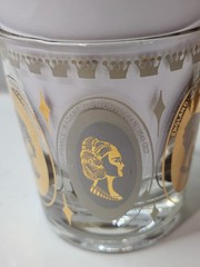 Vintage Set of 3 Gold Royal Ladies Portrait Cocktail Rocks Glasses Barware MCM