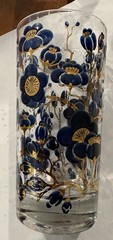 Vintage SET of 8 Fred Press MCM Floral Multicolor Highball Glasses with tray