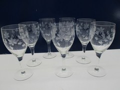 7 Vtg Stemmed Wine Glass/Goblets 8oz Floral Etched Tall Elegant Stemware 7″
